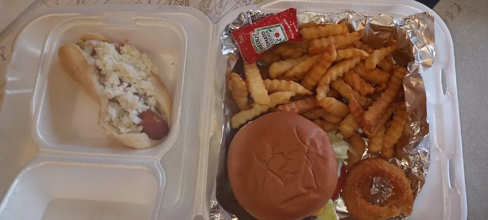 Cheeseburger Fries and a Slaw Dog