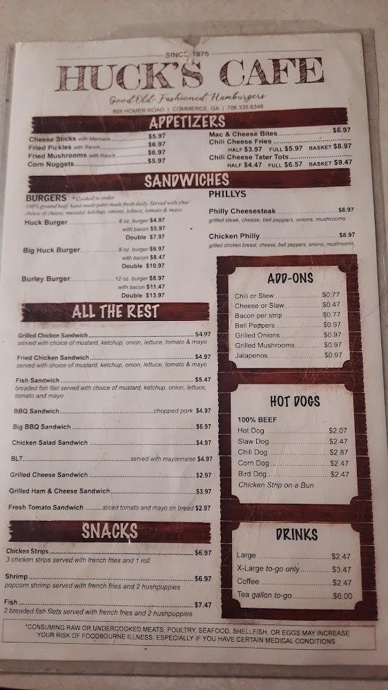 Huck's Cafe Menu image 1