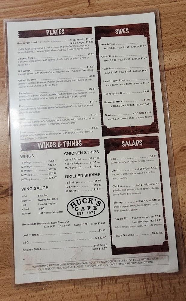 Huck's Cafe Menu image 2